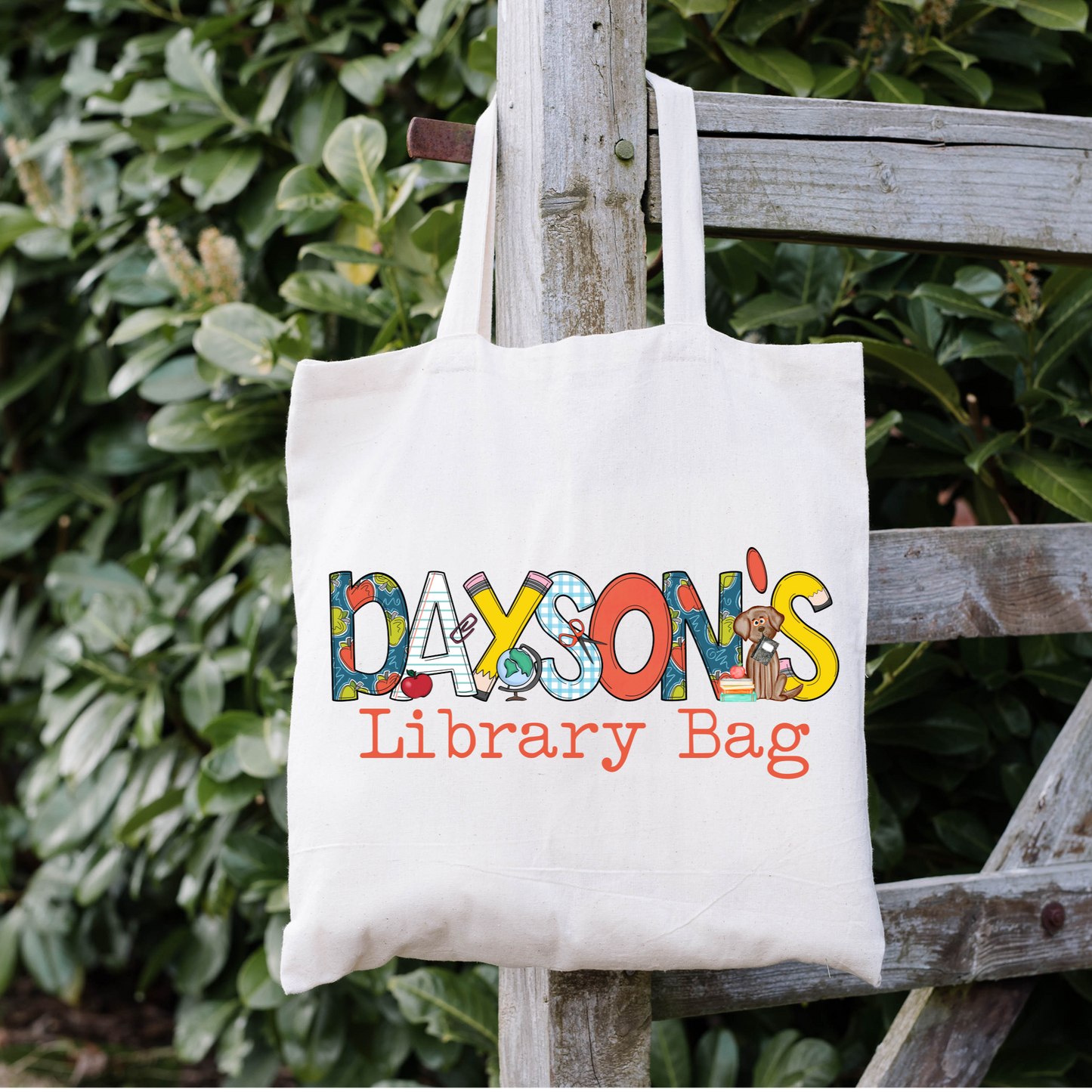 Personalized Boys Library Bag with Dog or Cat