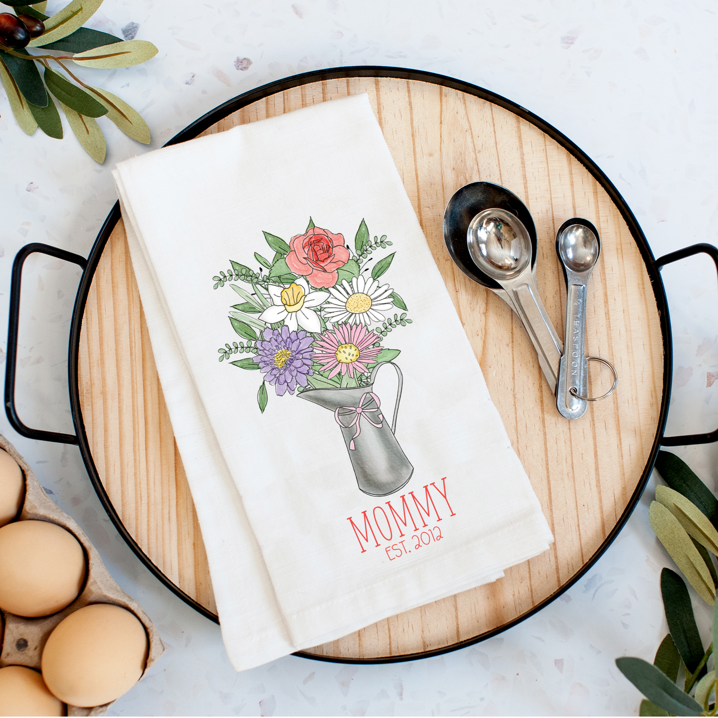 One of a Kind Birth Month Flower Bouquet Tea Towel