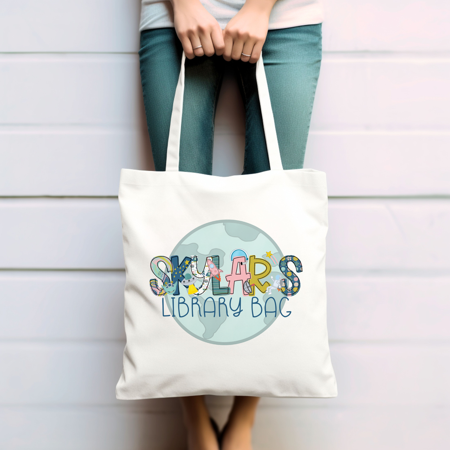 Space Themed Girls Name Library Tote Bag