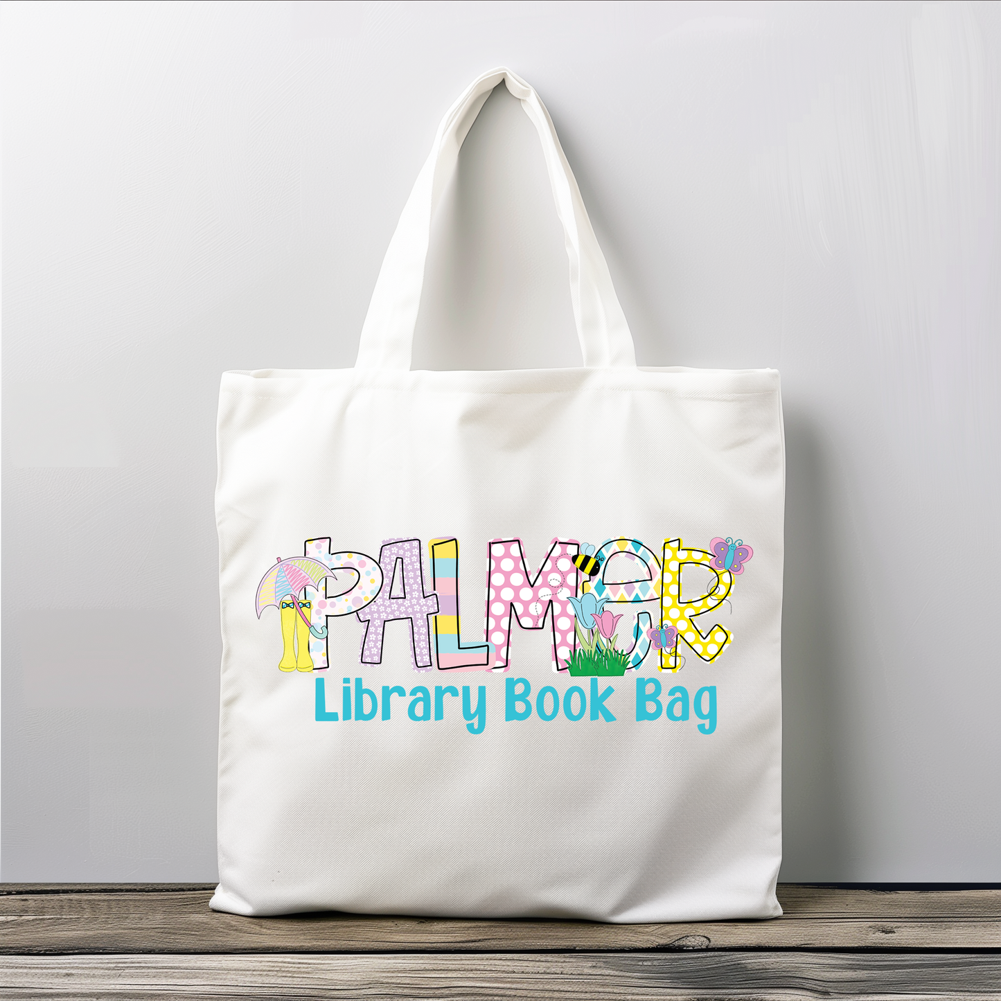 Girly Spring Themed Library Name Tote Bag