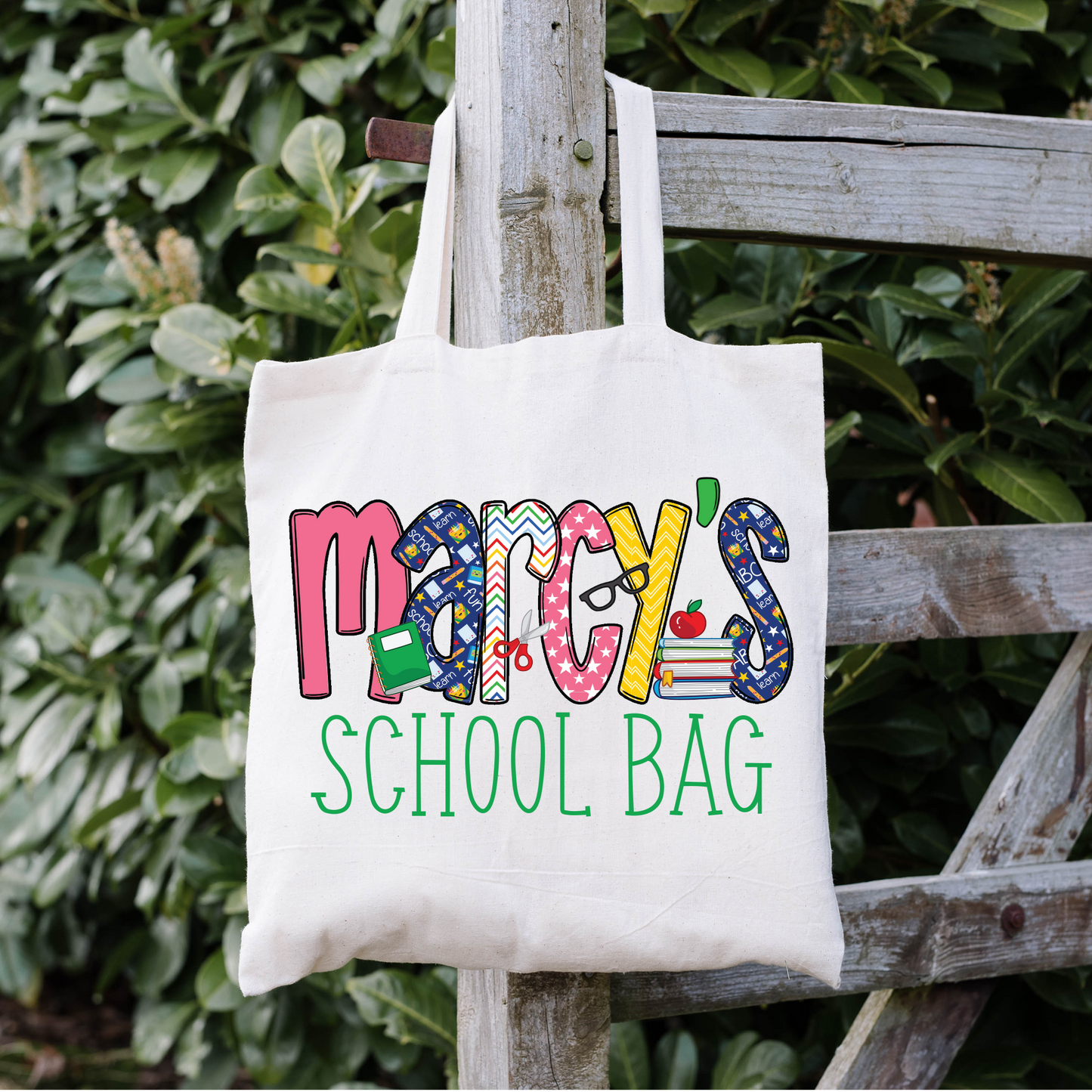 School Themed Girls Name Library Bag