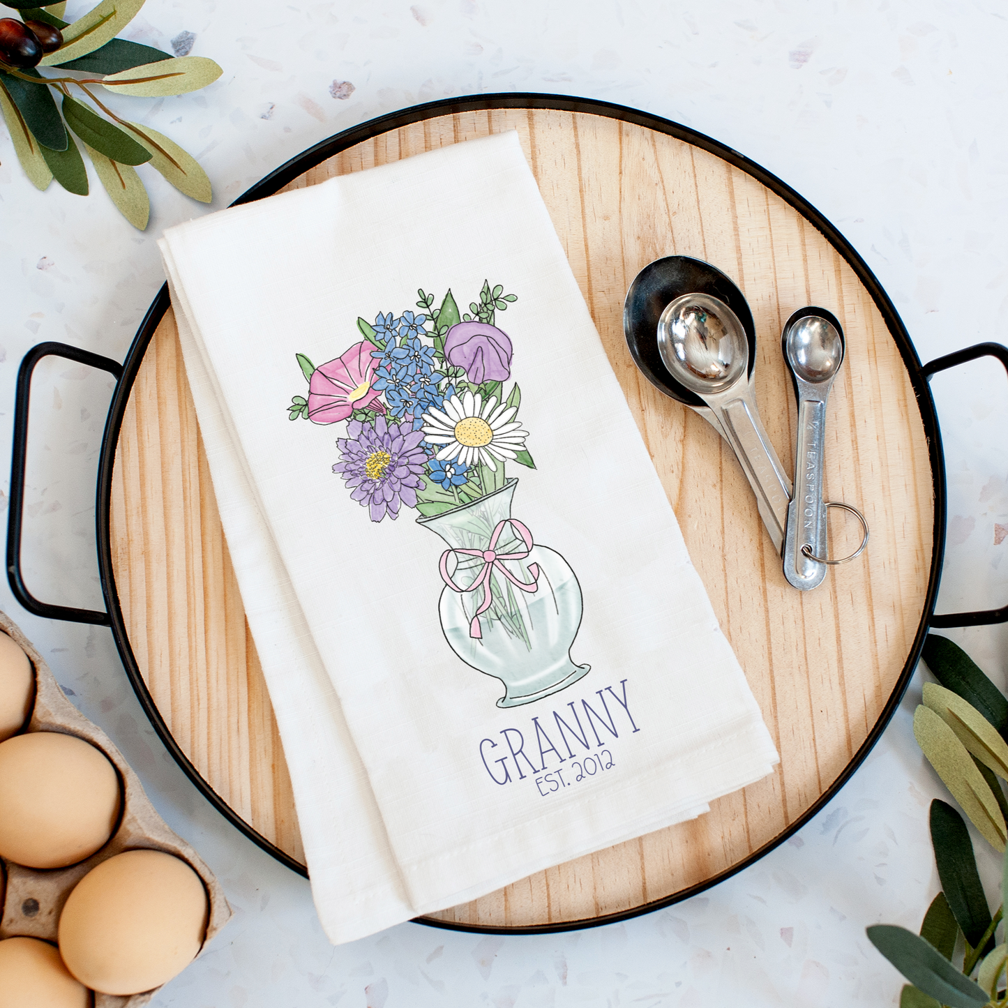 Birth Month Flower Bouquet Tea Towel