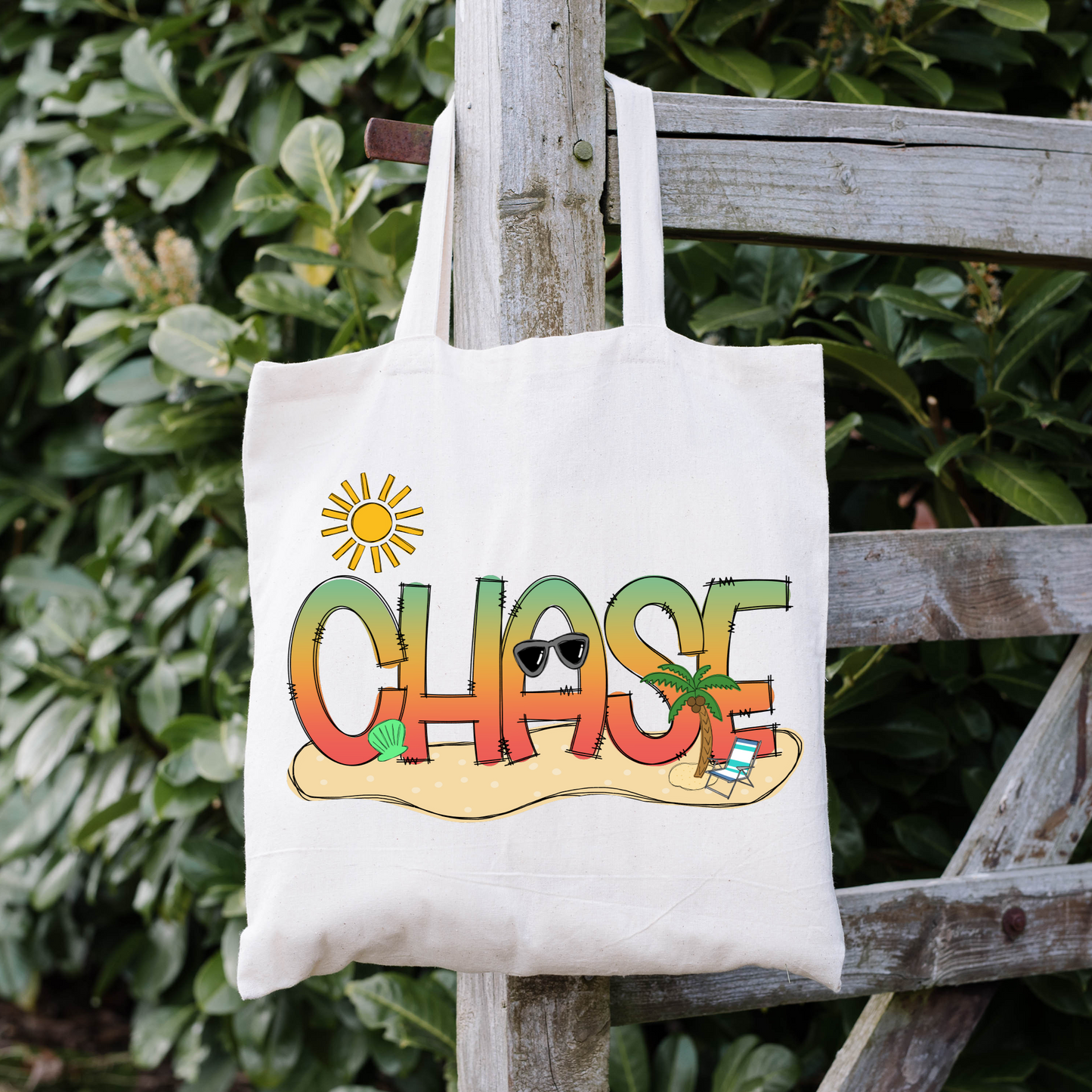 Personalized Sunset Gradient Summer Beach Bag