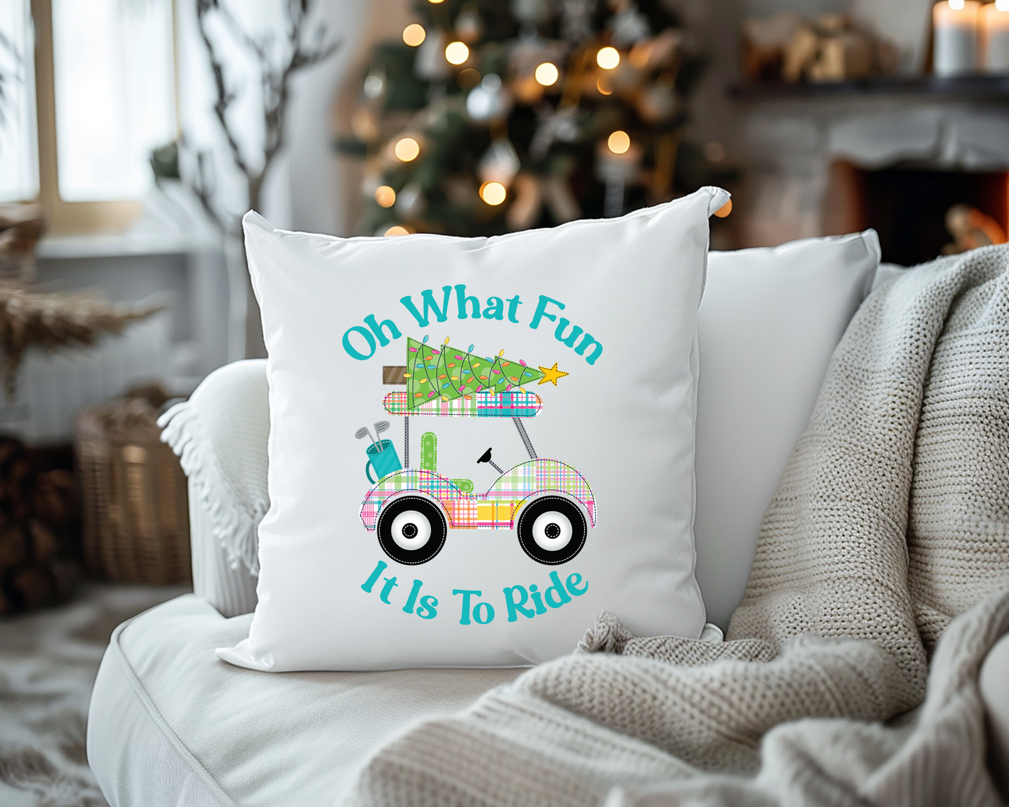 Christmas Golf Decor, Golf Cart Christmas Tree Pillow, Golf Lover Christmas Gift, Golf Cart Parade