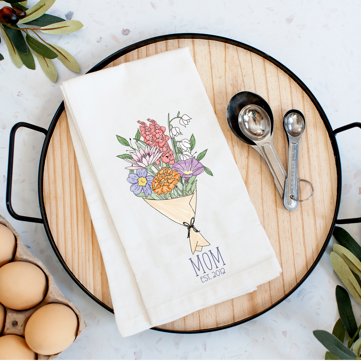 Create Your Own Birth Month Flower Bouquet Tea Towel