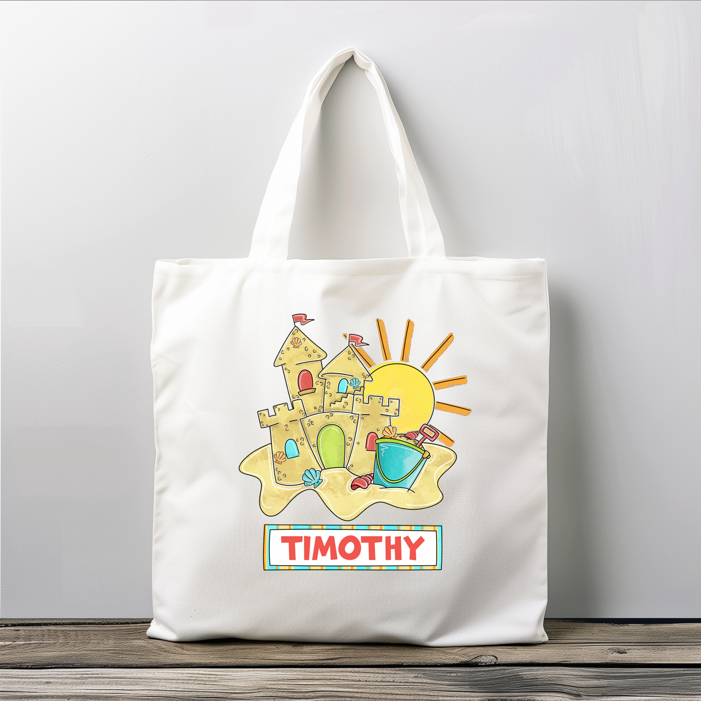 Boys Sandcastle Name Beach Tote Bag