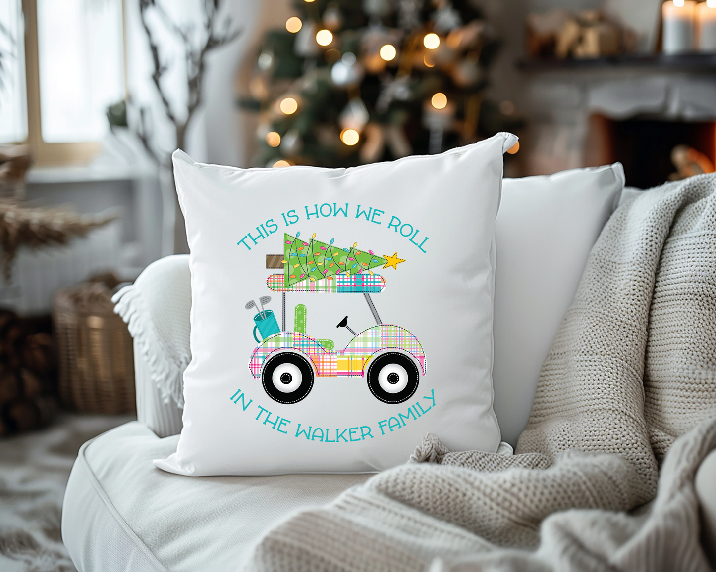 Personalized Christmas Golf Decor, Golf Cart Christmas Tree Pillow, Golf Lover Christmas Gift