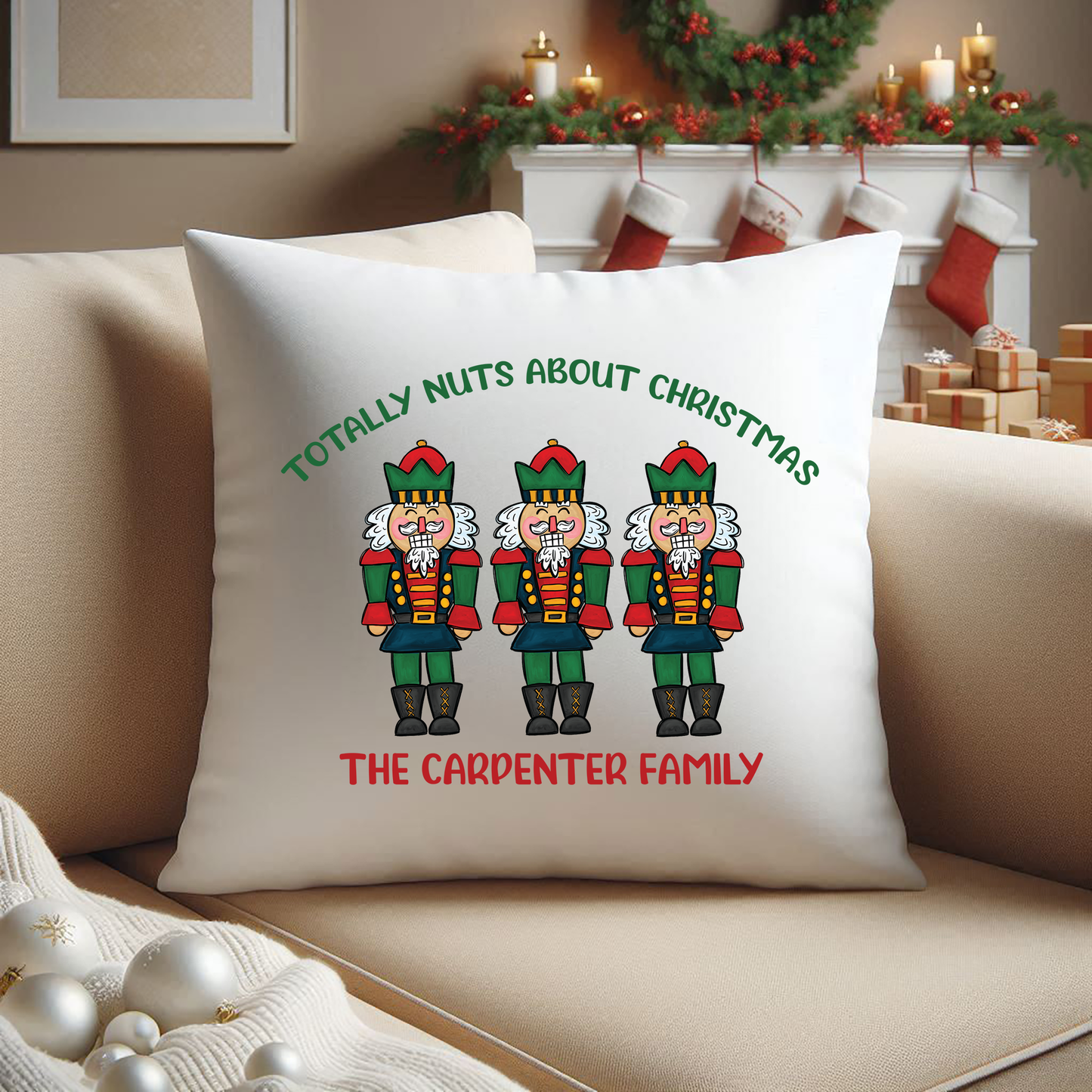 Personalized Nutcracker Christmas Pillow Cover, Nuts About Christmas Pillow Cover, Nutcracker Christmas Pillow, Christmas Throw Pillow