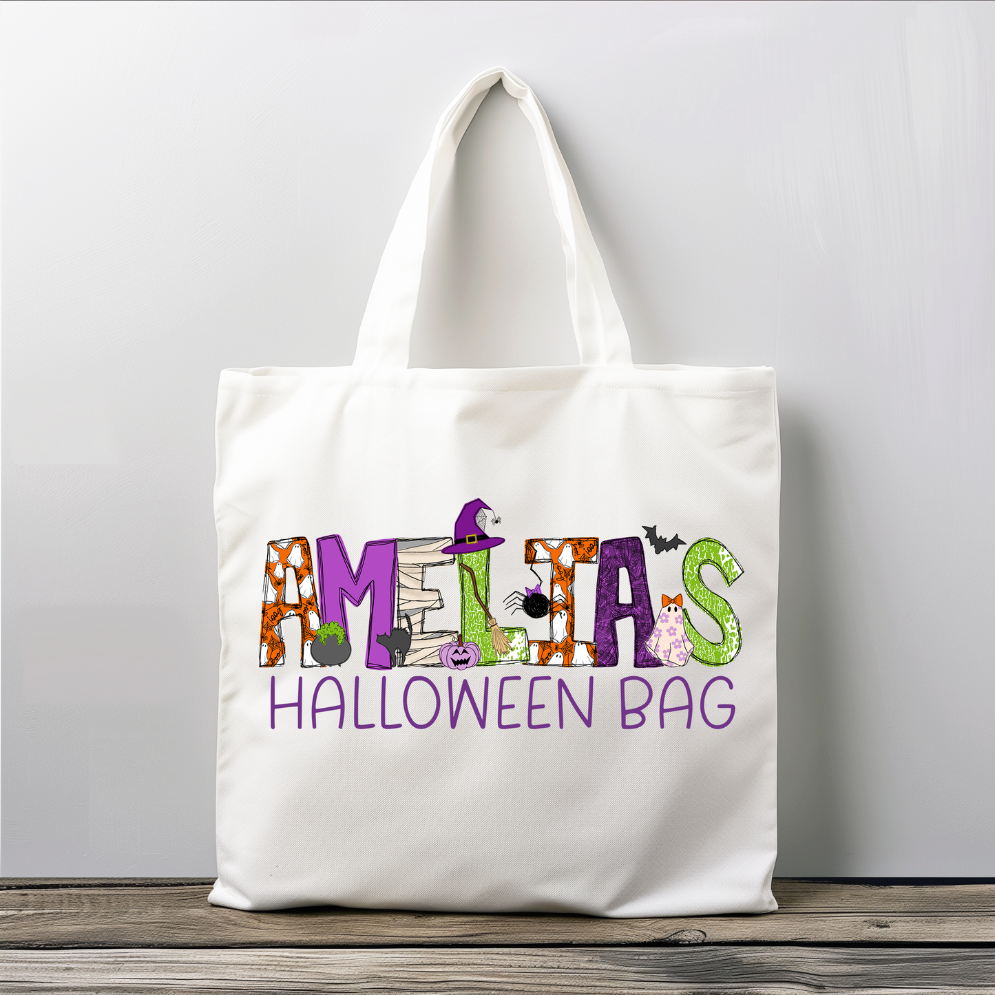 Girls Personalized Halloween Tote Bag